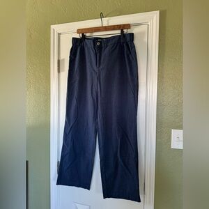 Liz Claiborne Navy Blue Cotton Linen blend Pants- Elastic, Pockets, Button & Zip